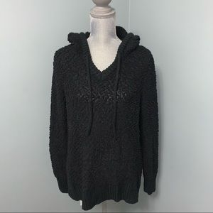 GREEN TEA Knit pullover long sleeve hoodie black women’s size medium cozy